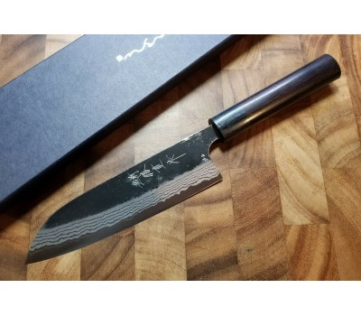 Anryu Santoku ніж Shirogami (White) No. 2 Kurouchi Damascus 165mm 
