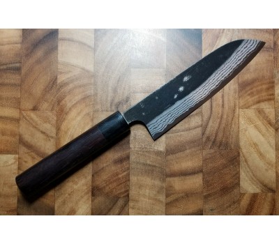 Anryu Santoku ніж Shirogami (White) No. 2 Kurouchi Damascus 165mm 