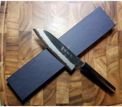 Anryu Santoku ніж Shirogami (White) No. 2 Kurouchi Damascus 165mm 