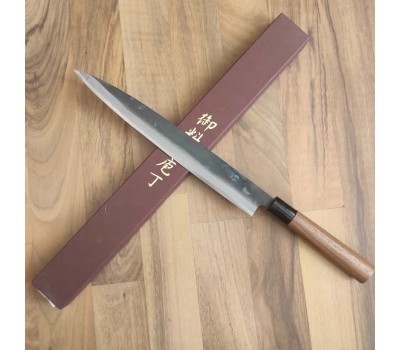 HONMAMON "MOTOKANE" Sashimi Hocho Янагіба, вуглецева сталь Aogami # 1, 3 шари, клинок 270 мм (подвійний скіс) , Японія 