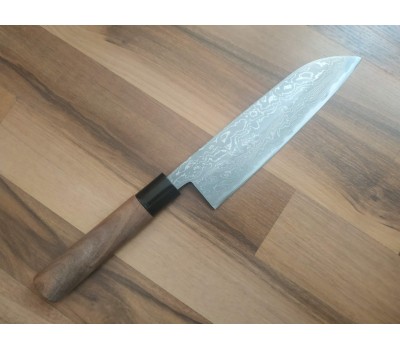 HONMAMON  Дамаська сталь, Aogami # 2 ніж (Santoku) 180 мм