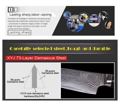 XYj Damascus Gyuto, шеф ніж, 190мм
