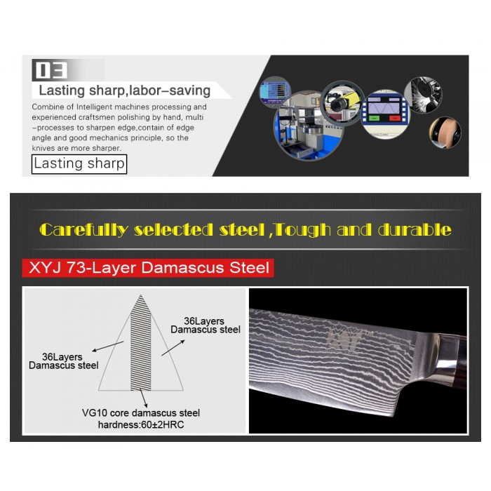 XYj Damascus Gyuto, шеф ніж, 190мм-foto2