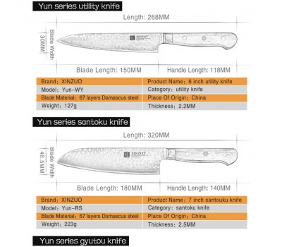 Набір кухонних ножів Xinzuo Yun 4 шт 
