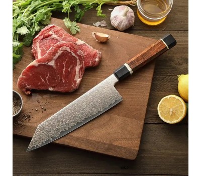 Xinzuo ZHEN Шеф (Gyuto) 210mm сталь 12Cr18MoV в обкладках з кольорового дамаску