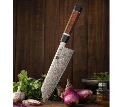 Xinzuo ZHEN Шеф (Gyuto) 210mm сталь 12Cr18MoV в обкладках з кольорового дамаску
