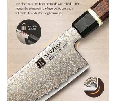 Xinzuo ZHEN Шеф (Gyuto) 210mm сталь 12Cr18MoV в обкладках з кольорового дамаску