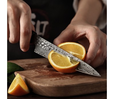 HEZHEN Retro Black Damascus Petty, універсальний ніж, 130мм