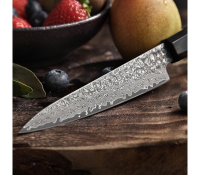 HEZHEN Retro Black Damascus Petty, універсальний ніж, 130мм