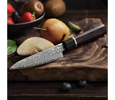 HEZHEN Retro Black Damascus Petty, універсальний ніж, 130мм