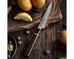 HEZHEN Retro Black Damascus Petty ніж, 130мм