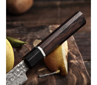 HEZHEN Retro Black Damascus Petty, універсальний ніж, 130мм