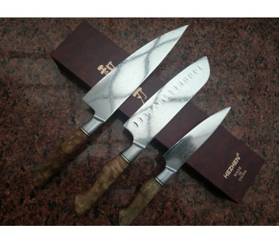 Набір кухонних ножів HEZHEN Master series Damascus 3 шт