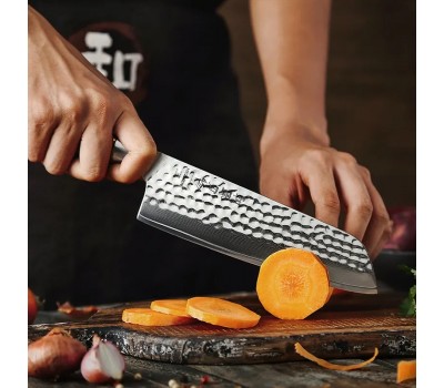 HEZHEN Master series Pro із порошкової сталі в дамаску, Сантоку ніж, 180мм