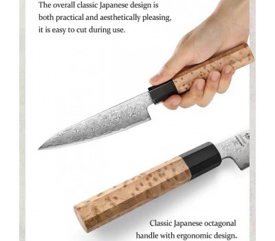 HEZHEN Aogami Blue Steel No.2 Damascus Універсальний ніж 135 mm