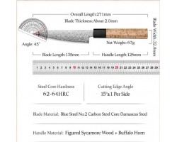 HEZHEN Aogami Damascus Універсальний ніж 135 mm-foto2
