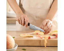 HEZHEN Aogami Damascus Універсальний ніж 135 mm-foto5