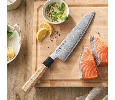 HEZHEN Aogami Blue Steel No.2 Damascus Бунка ніж 215 mm