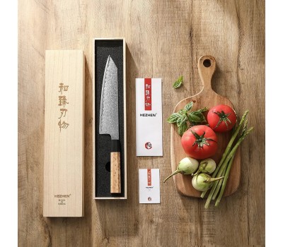 HEZHEN Aogami Blue Steel No.2 Damascus Бунка ніж 215 mm