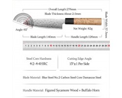 HEZHEN Aogami Damascus Сантоку ніж 140 mm-foto5