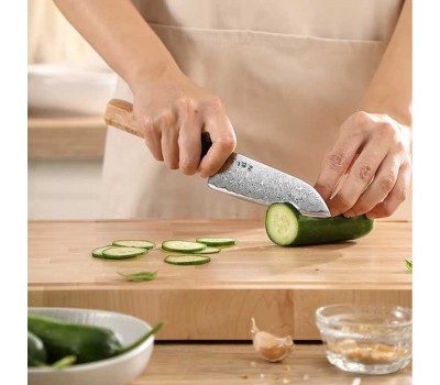 HEZHEN Aogami Blue Steel No.2 Damascus Сантоку ніж 140 mm