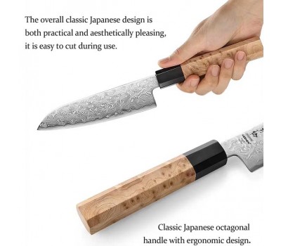 HEZHEN Aogami Blue Steel No.2 Damascus Сантоку ніж 140 mm