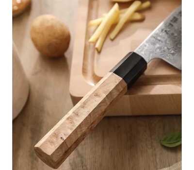 HEZHEN Aogami Blue Steel No.2 Damascus Сантоку ніж 140 mm