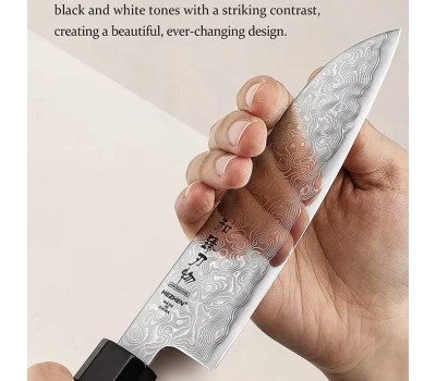 HEZHEN Aogami Blue Steel No.2 Damascus Сантоку ніж 140 mm