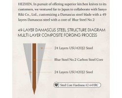 HEZHEN Aogami Damascus Бунка ніж 215 mm-foto2