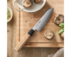 HEZHEN Aogami Damascus Сантоку ніж 140 mm