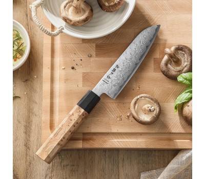 HEZHEN Aogami Blue Steel No.2 Damascus Сантоку ніж 140 mm