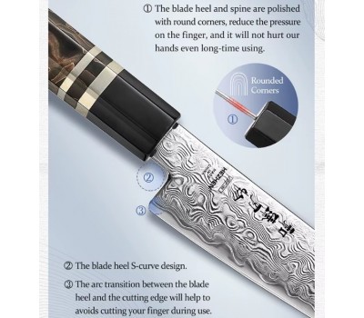 HEZHEN ZDP189 Damascus Petty, універсальний ніж, 141мм
