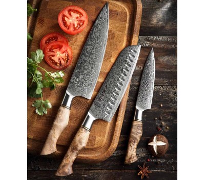 Набір кухонних ножів HEZHEN Master series Damascus 3 шт