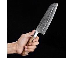 HEZHEN MS Damascus Santoku, Сантоку ніж, 180мм-foto4