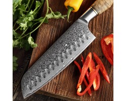 HEZHEN MS Damascus Santoku, Сантоку ніж, 180мм-foto2
