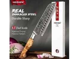 HEZHEN MS Damascus Santoku, Сантоку ніж, 180мм