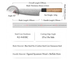 HEZHEN Aogami Damascus Сантоку ніж 185 mm-foto2
