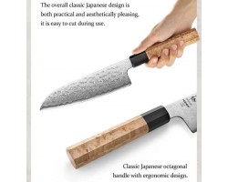 HEZHEN Aogami Damascus Сантоку ніж 185 mm-foto3