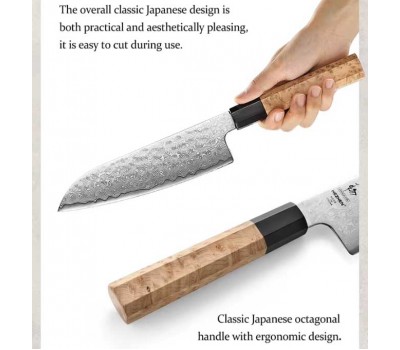 HEZHEN Aogami Blue Steel No.2 Damascus Сантоку ніж 185 mm