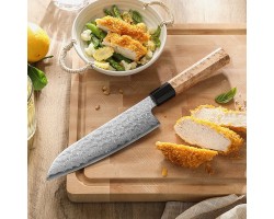 HEZHEN Aogami Damascus Сантоку ніж 185 mm-foto5