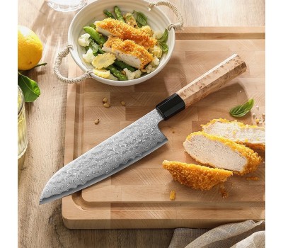 HEZHEN Aogami Blue Steel No.2 Damascus Сантоку ніж 185 mm