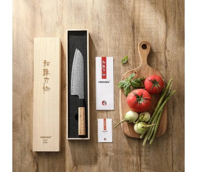 HEZHEN Aogami Blue Steel No.2 Damascus Сантоку ніж 185 mm