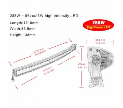 Люстра світлодіодна 50 "288W Blue CREE Curved Bar